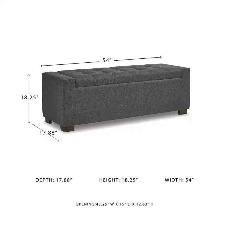 Banc de rangement – Rembourré en polyester gris avec coussin capitonné