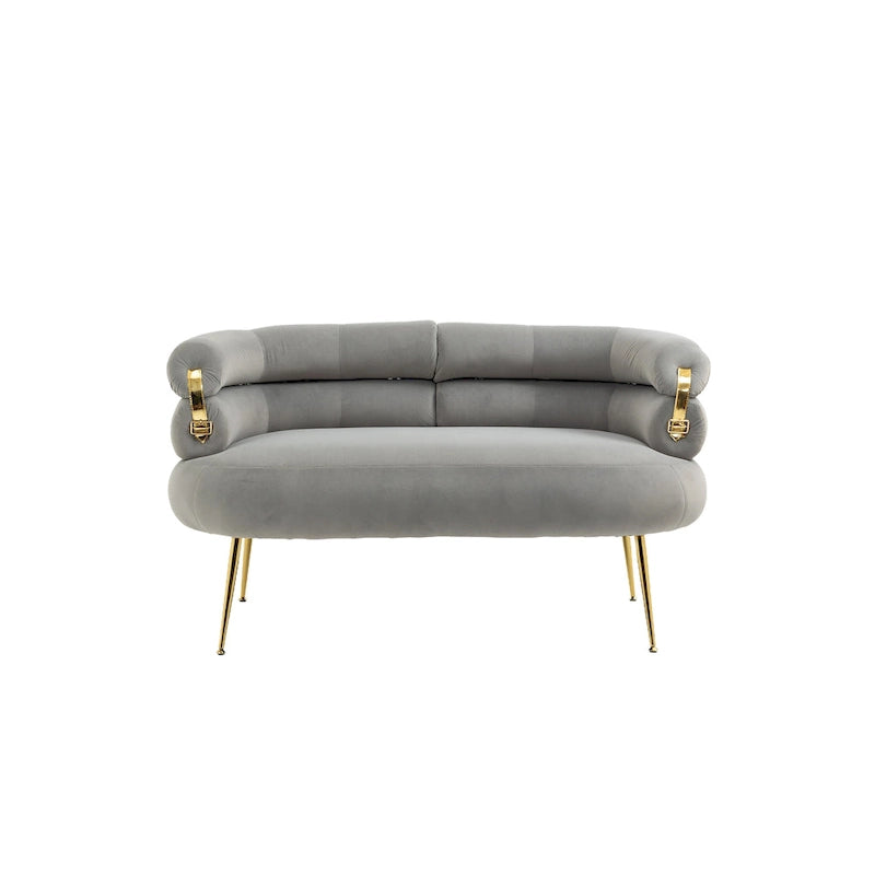 Velvet Upholstered Tubulous Accent Long Chair With Golden feet