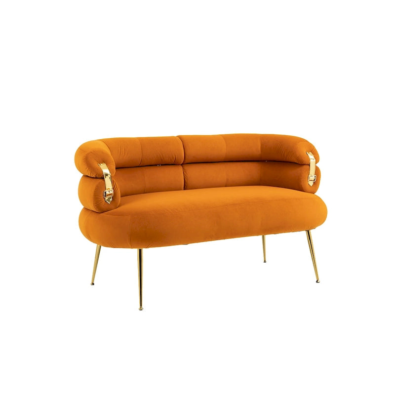 Velvet Upholstered Tubulous Accent Long Chair With Golden feet