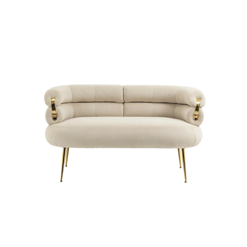 Velvet Upholstered Tubulous Accent Long Chair With Golden feet