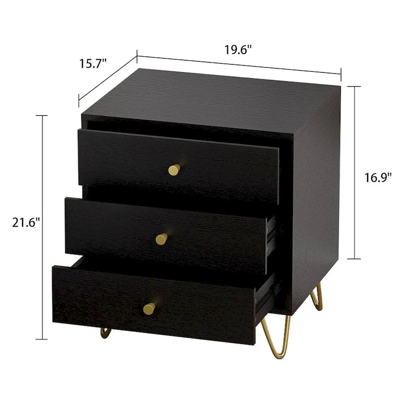 21.6 Tall 3 - Drawer Nightstand White/Grey/Black(1 Piece)