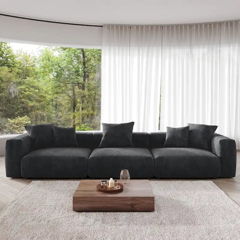 143 inch Sofa Couch- Deep Seat Sofa with 5 Pillows, 3 Seater Couch with Corduroy Fabric, Modern Sofas for Living Room