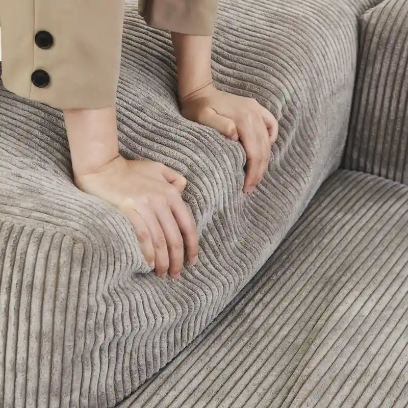 143 inch Sofa Couch- Deep Seat Sofa with 5 Pillows, 3 Seater Couch with Corduroy Fabric, Modern Sofas for Living Room