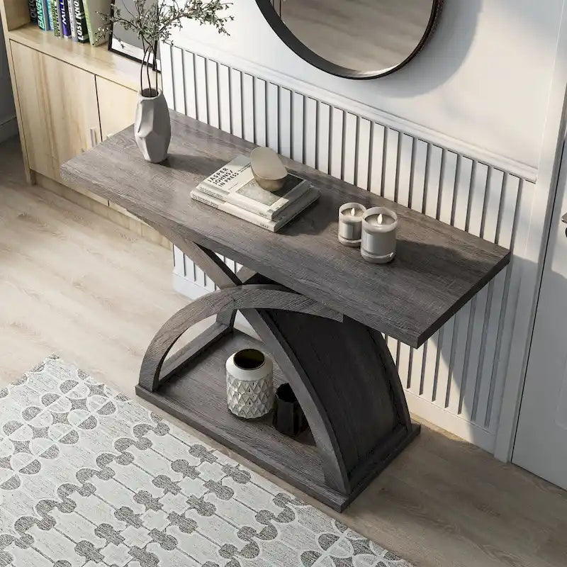 DH BASIC Transitional Distressed Grey 47-inch 1-Shelf Sofa Table by Denhour