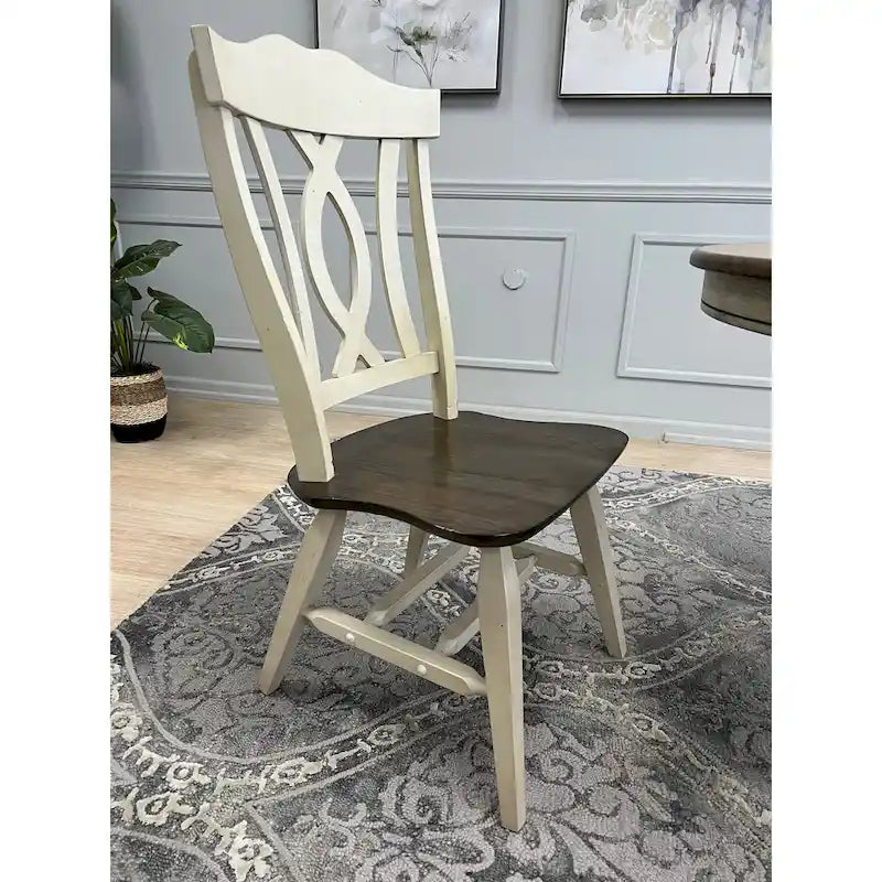 7 Piece Solid wood Two Tone Dark Brown & White Expendable Dining Set