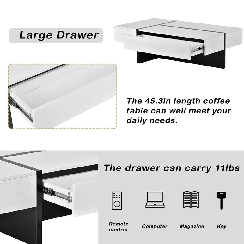 45.2 Modern High Gloss Surface Coffee Table By Aoolive