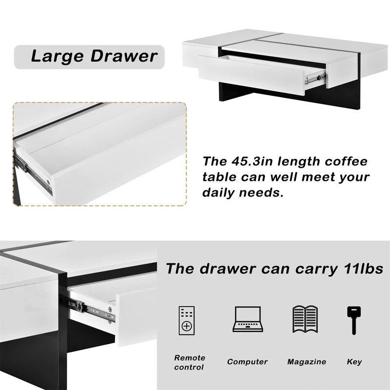 45.2 Modern High Gloss Surface Coffee Table By Aoolive