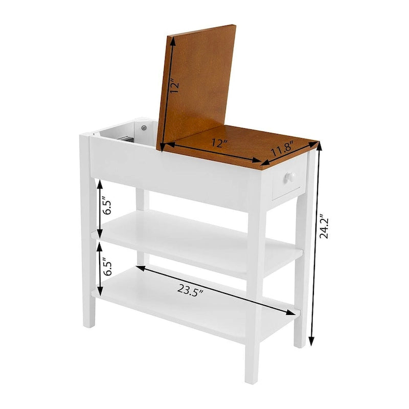 End Table with Charging Station, Side Table with Storage