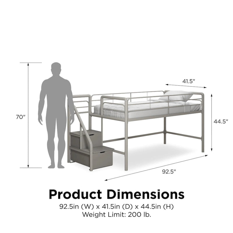 Avenue Greene Jayden Junior Twin Loft bed with Storage Steps