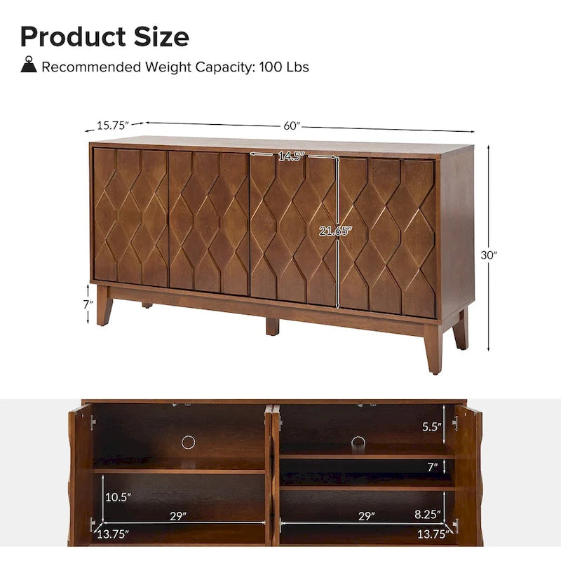 Olympia 60Modern Storage Sideboard Storage with Adjustable Shelves By HULALA HOME