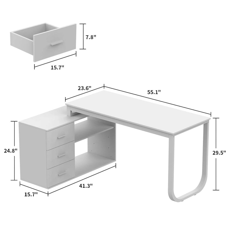 55.1W 41.3D Timechee L-Shape Executive Desk Workstation Computer