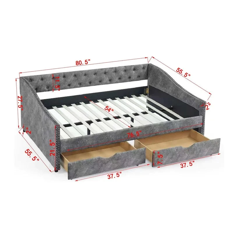 Daybed with Drawers Upholstered Tufted Sofa Bed