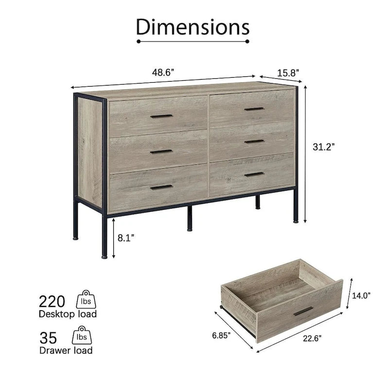 48.58 Modern Rustic Grey Wood Dresser Chest With Drawers