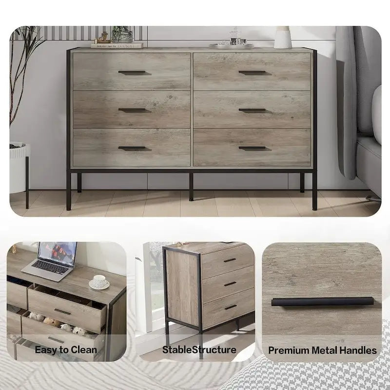 48.58 Modern Rustic Grey Wood Dresser Chest With Drawers