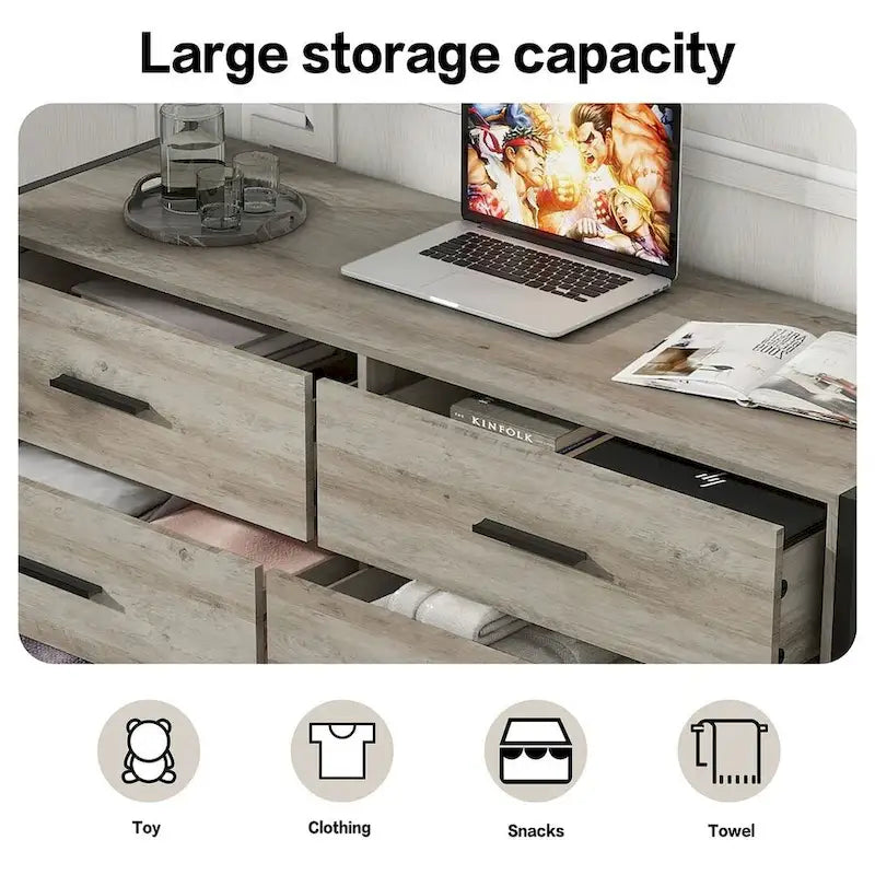 48.58 Modern Rustic Grey Wood Dresser Chest With Drawers