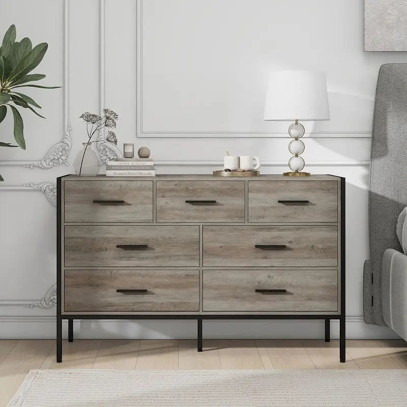 48.58 Modern Rustic Grey Wood Dresser Chest With Drawers
