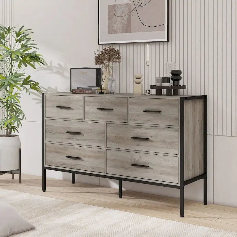 48.58 Modern Rustic Grey Wood Dresser Chest With Drawers