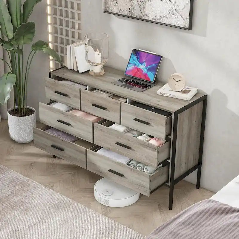 48.58 Modern Rustic Grey Wood Dresser Chest With Drawers