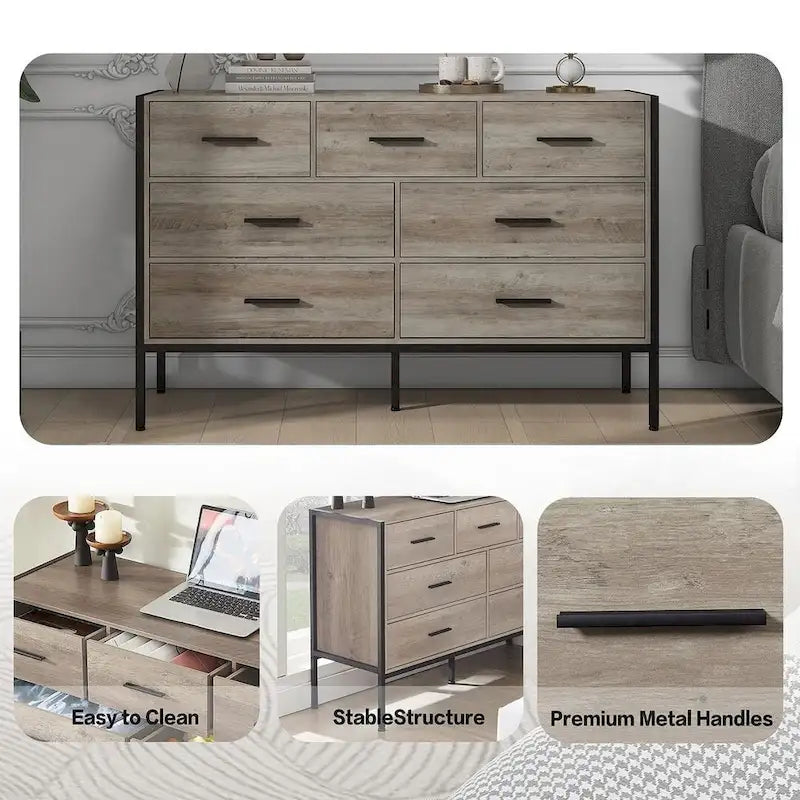 48.58 Modern Rustic Grey Wood Dresser Chest With Drawers