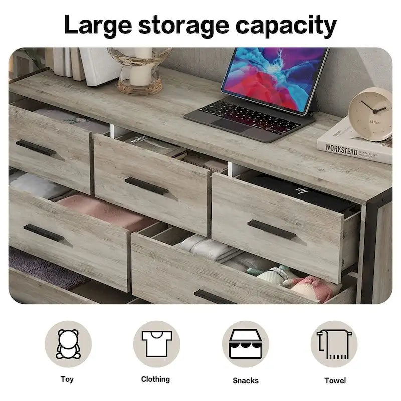 48.58 Modern Rustic Grey Wood Dresser Chest With Drawers