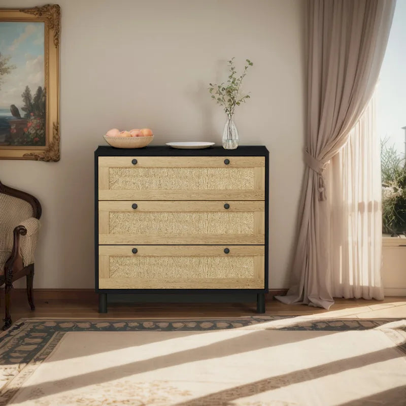 30.31 3-Drawers Storage Cabinet with Rope Woven Drawer