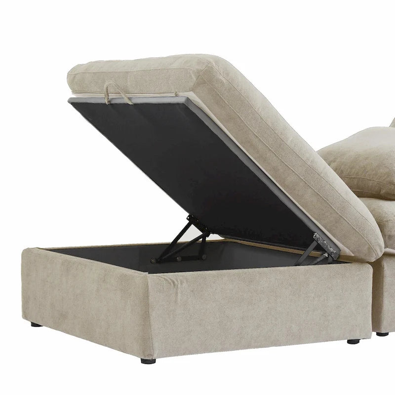 Large U-Shape Linen Reversible Modular Seating Component Sectional with 2 Ottoman