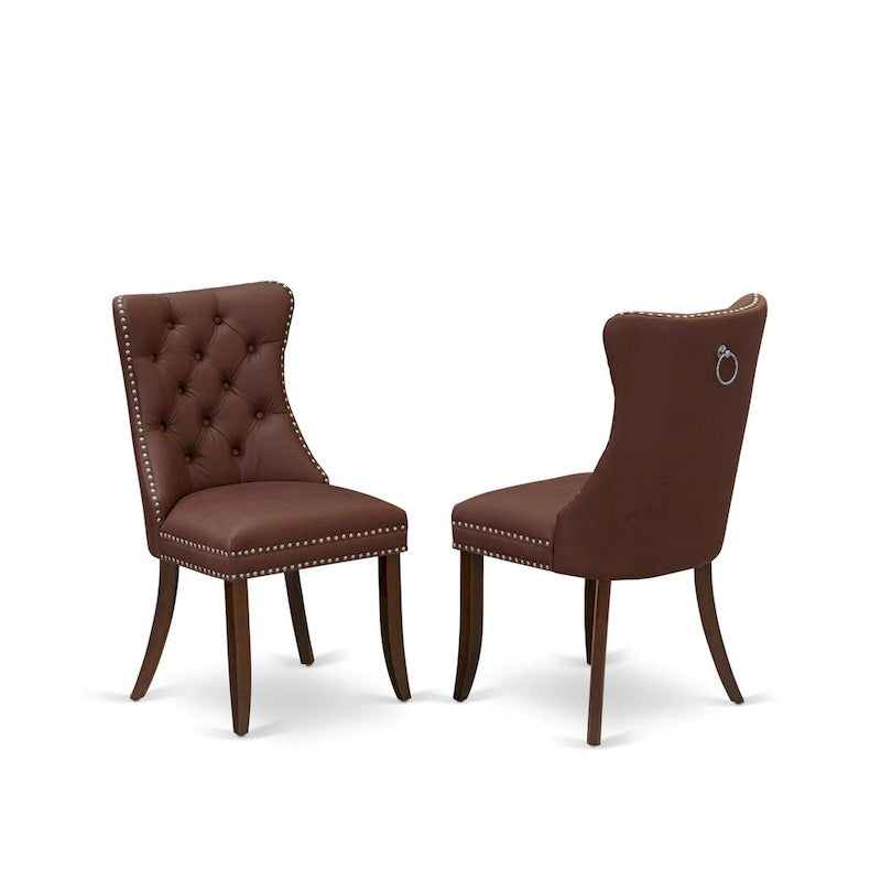 East West Furniture Dinette Set Includes a Round Dining Table and Upholstered Chairs, Mahogany (Pieces Options)