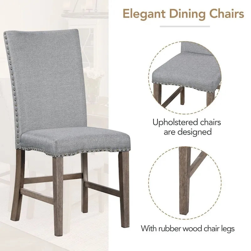 7-Piece Dining Table Set Extendable Kitchen Table Set with Upholstered Chairs,Grey