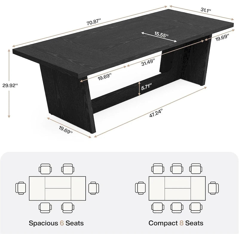 70.87-Inch Wood Dining Table, Large Dining Room Table for 6-8 People, Kitchen Dinner Table