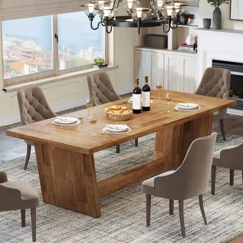 70.87-Inch Wood Dining Table, Large Dining Room Table for 6-8 People, Kitchen Dinner Table