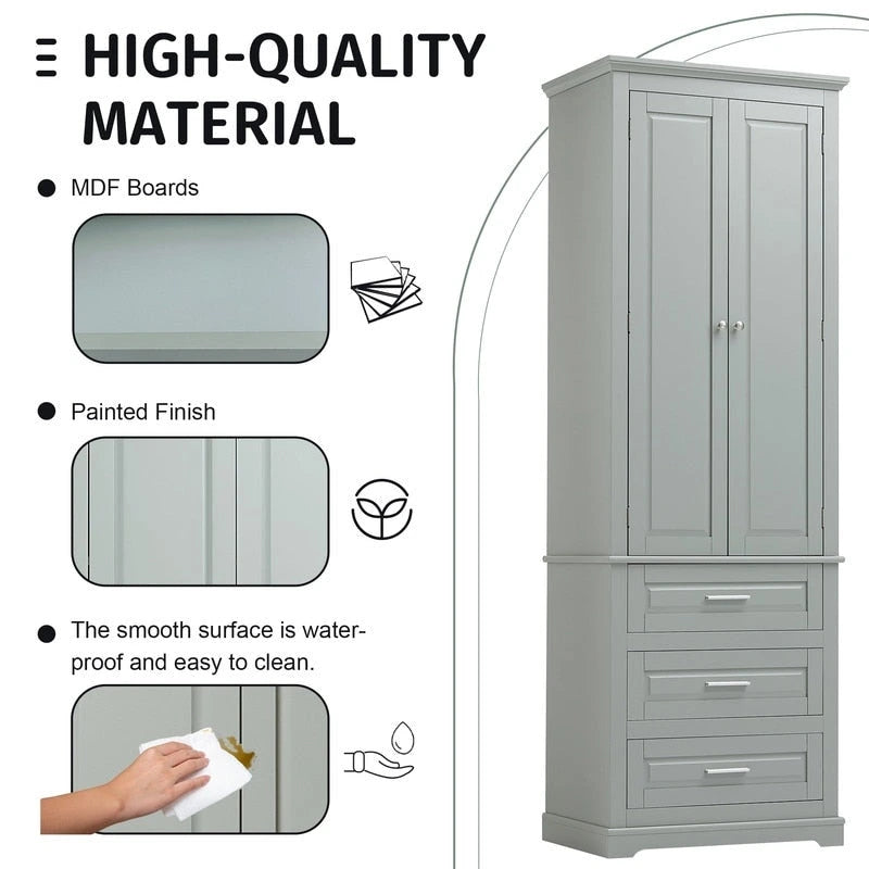 Tall Storage Cabinet with Three Drawers for Bathroom/Office