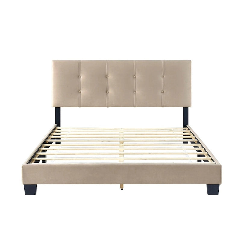 Velvet Queen Platform Bed with Adjustable Tufted Headboard