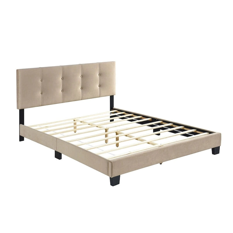 Velvet Queen Platform Bed with Adjustable Tufted Headboard