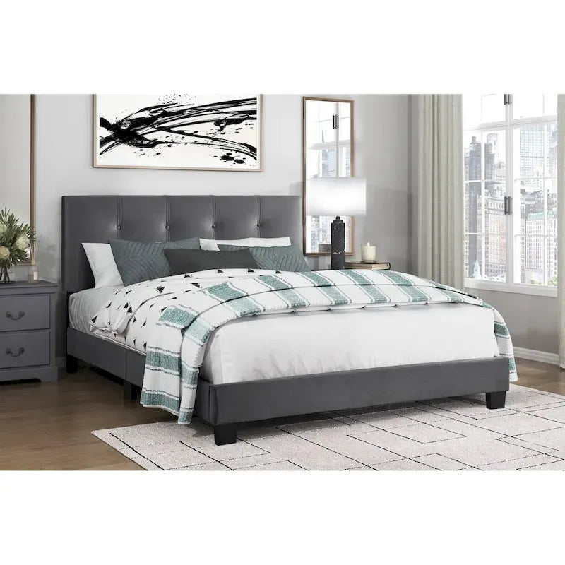 Velvet Queen Platform Bed with Adjustable Tufted Headboard