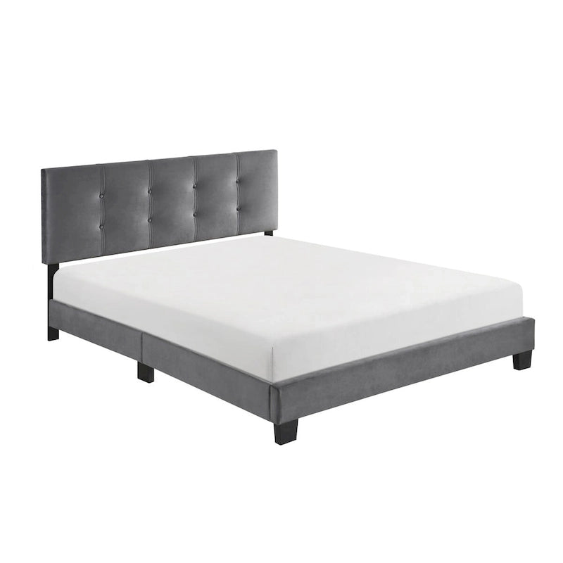 Velvet Queen Platform Bed with Adjustable Tufted Headboard
