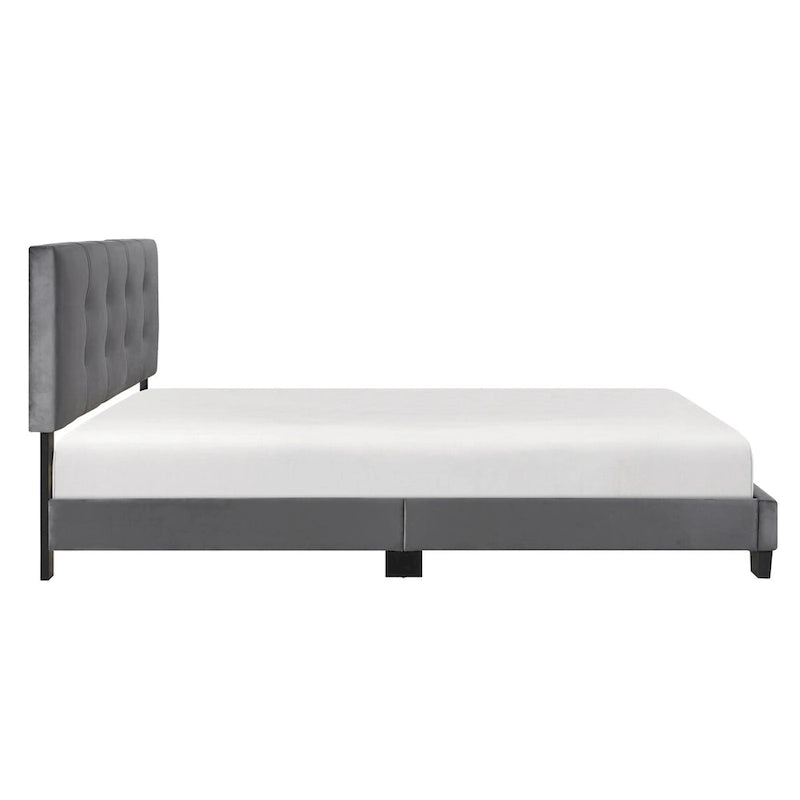 Velvet Queen Platform Bed with Adjustable Tufted Headboard
