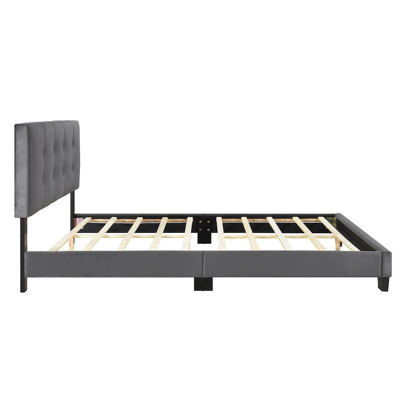 Velvet Queen Platform Bed with Adjustable Tufted Headboard